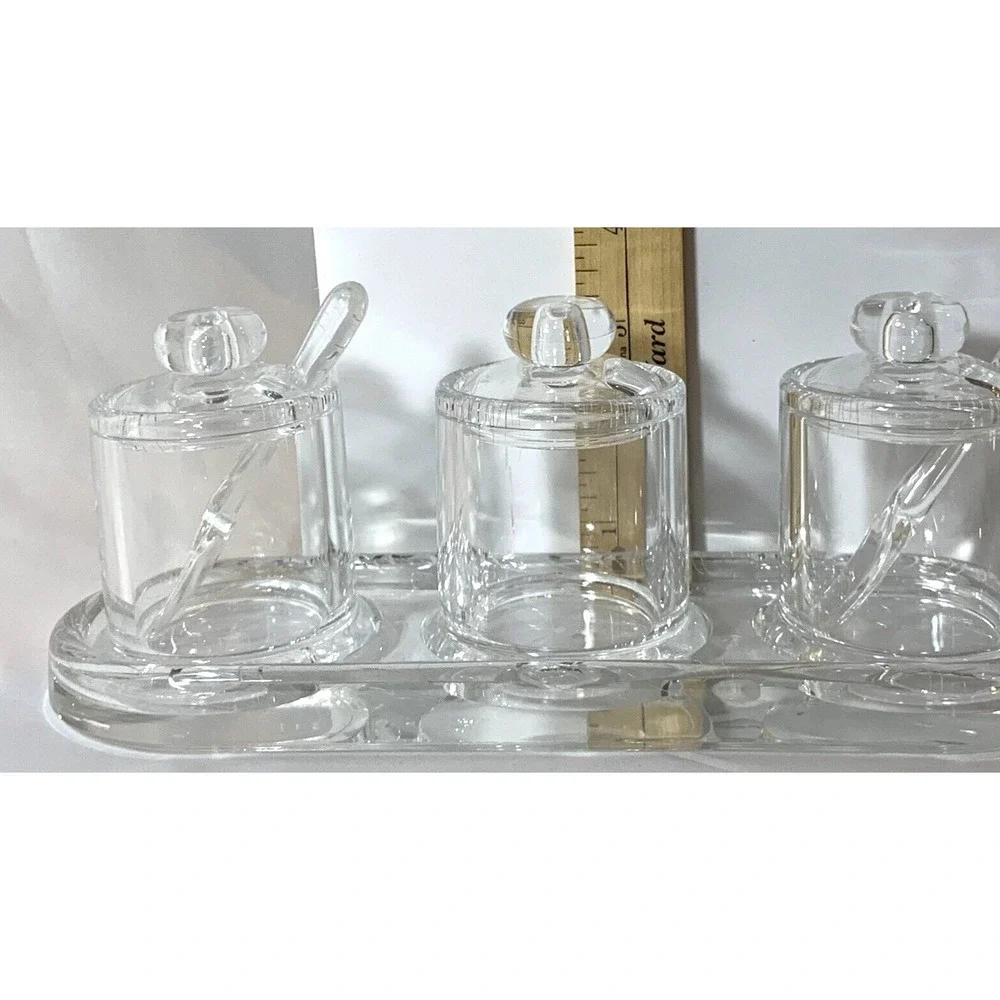 Clear Acrylic‎ Condiment Sauce Jars Serveware Party Buffet VNTG Missing 1 spoon
